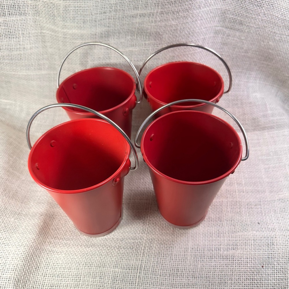 Pottery Barn Kids Set of 4 Red Metal Mini Pails with Handles 2009